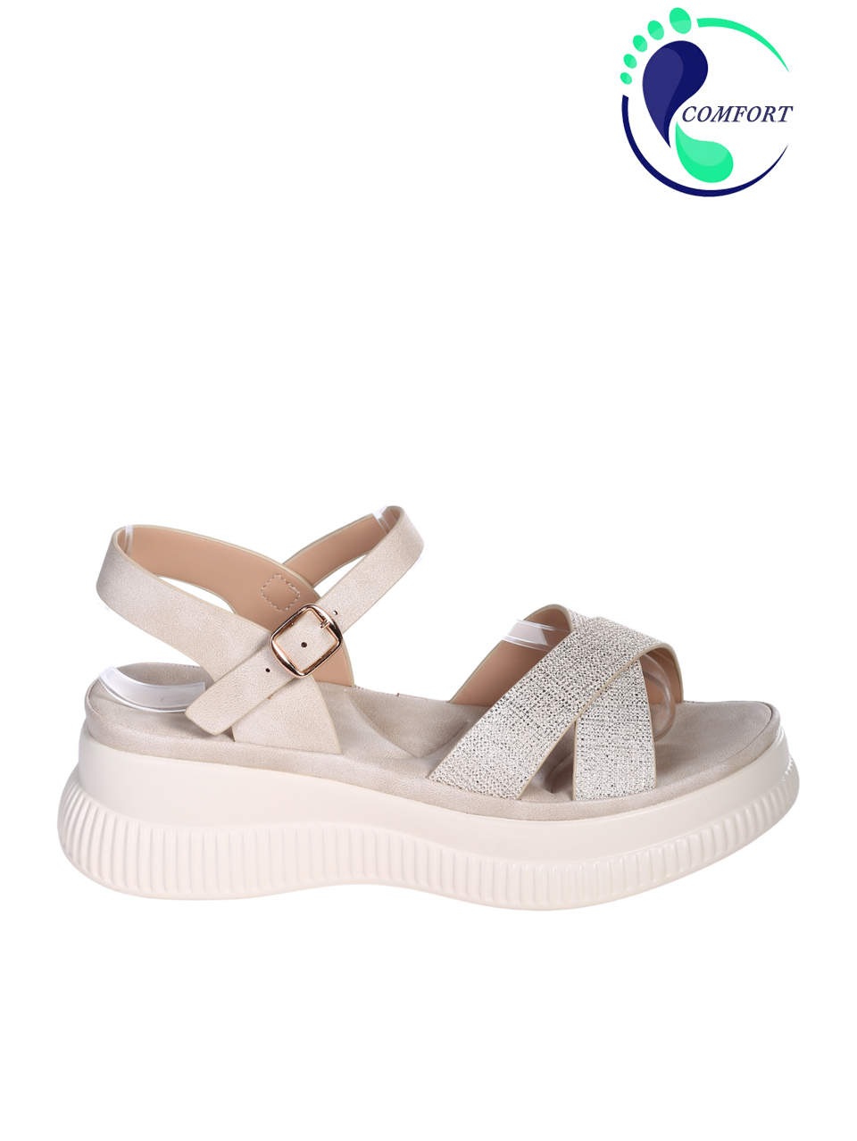 Ежедневни дамски сандали на платформа в бежов/златист цвят 4H-26094 beige