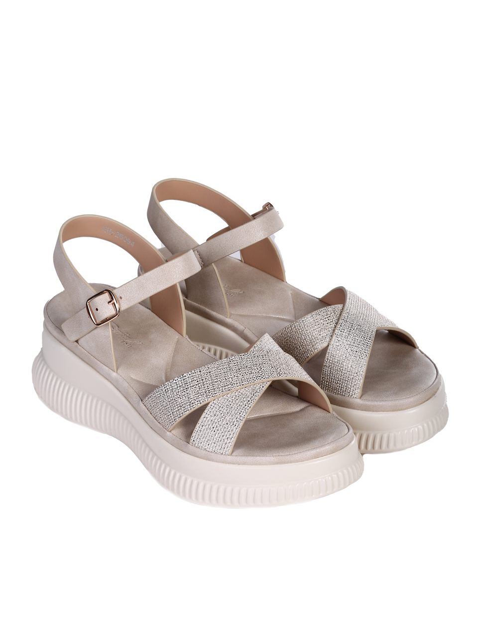 Ежедневни дамски сандали на платформа в бежов/златист цвят 4H-26094 beige