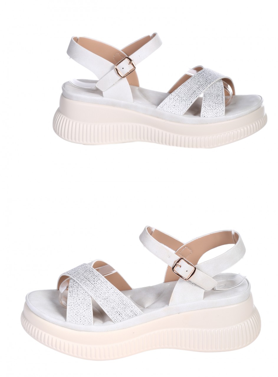Ежедневни дамски сандали на платформа в бял/сребрист цвят 4H-26094 white
