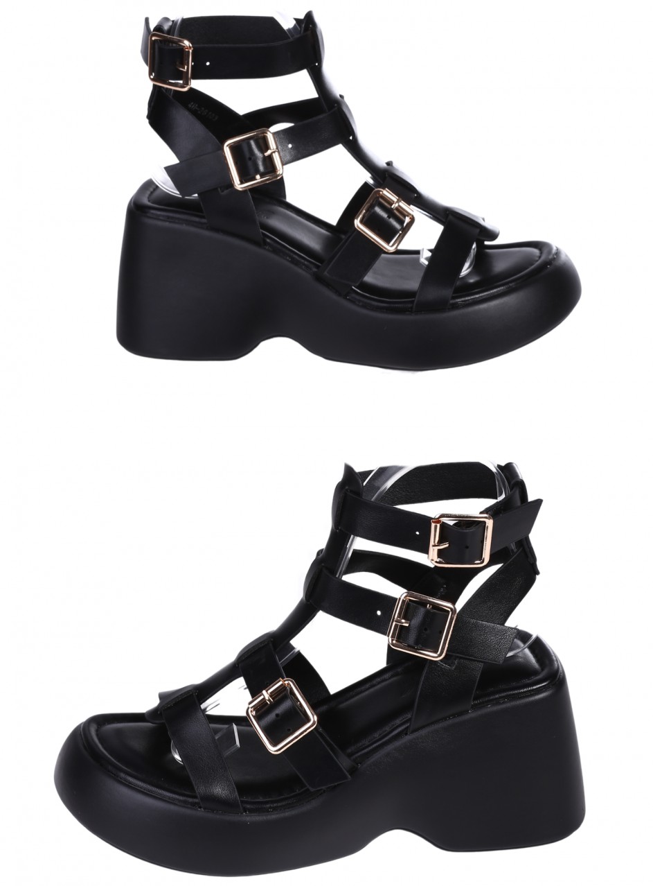 Ежедневни дамски сандали на платформа в черен цвят 4H-26103 black