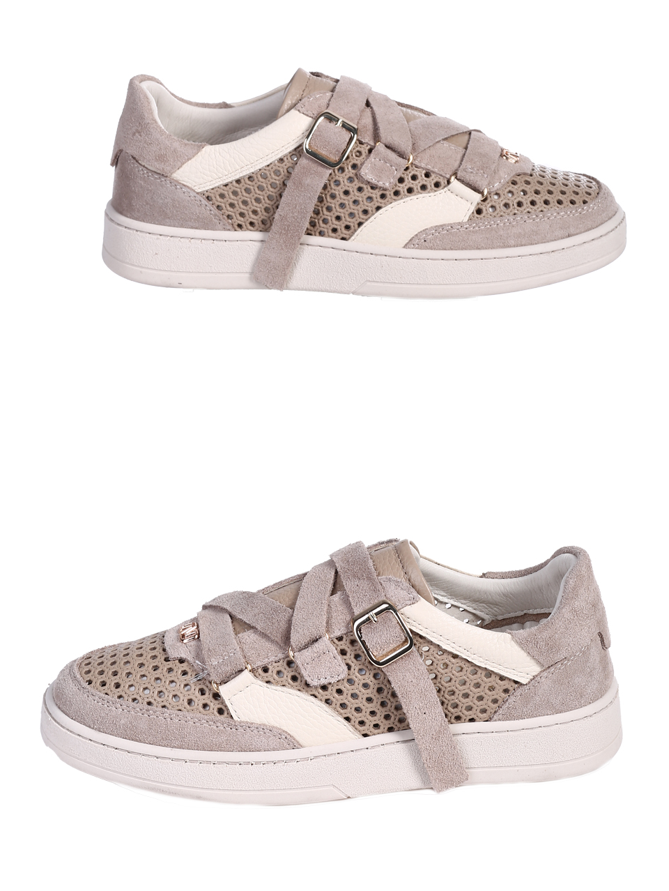 Ежедневни дамски обувки от естествен велур с перфорации 3AT-26271 beige