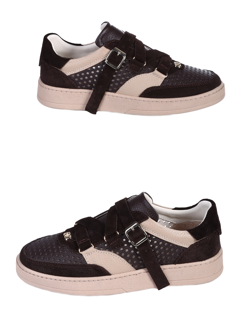 Ежедневни дамски обувки от естествен велур с перфорации 3AT-26271 brown