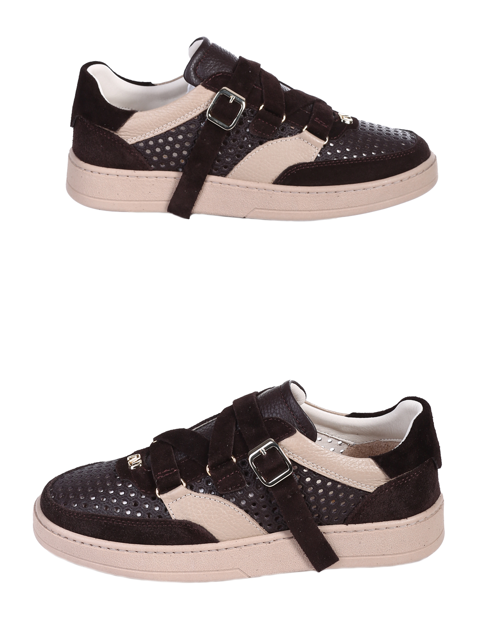 Ежедневни дамски обувки от естествен велур с перфорации 3AT-26271 brown