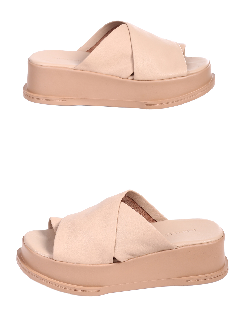 Ежедневни дамски чехли от естествена кожа в бежово 5AT-26268 beige