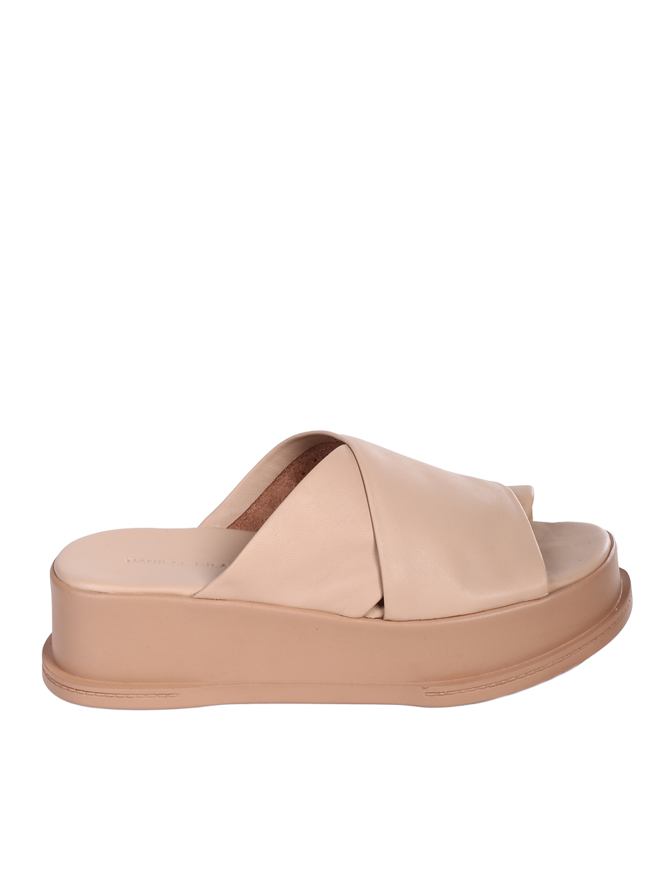 Ежедневни дамски чехли от естествена кожа в бежово 5AT-26268 beige