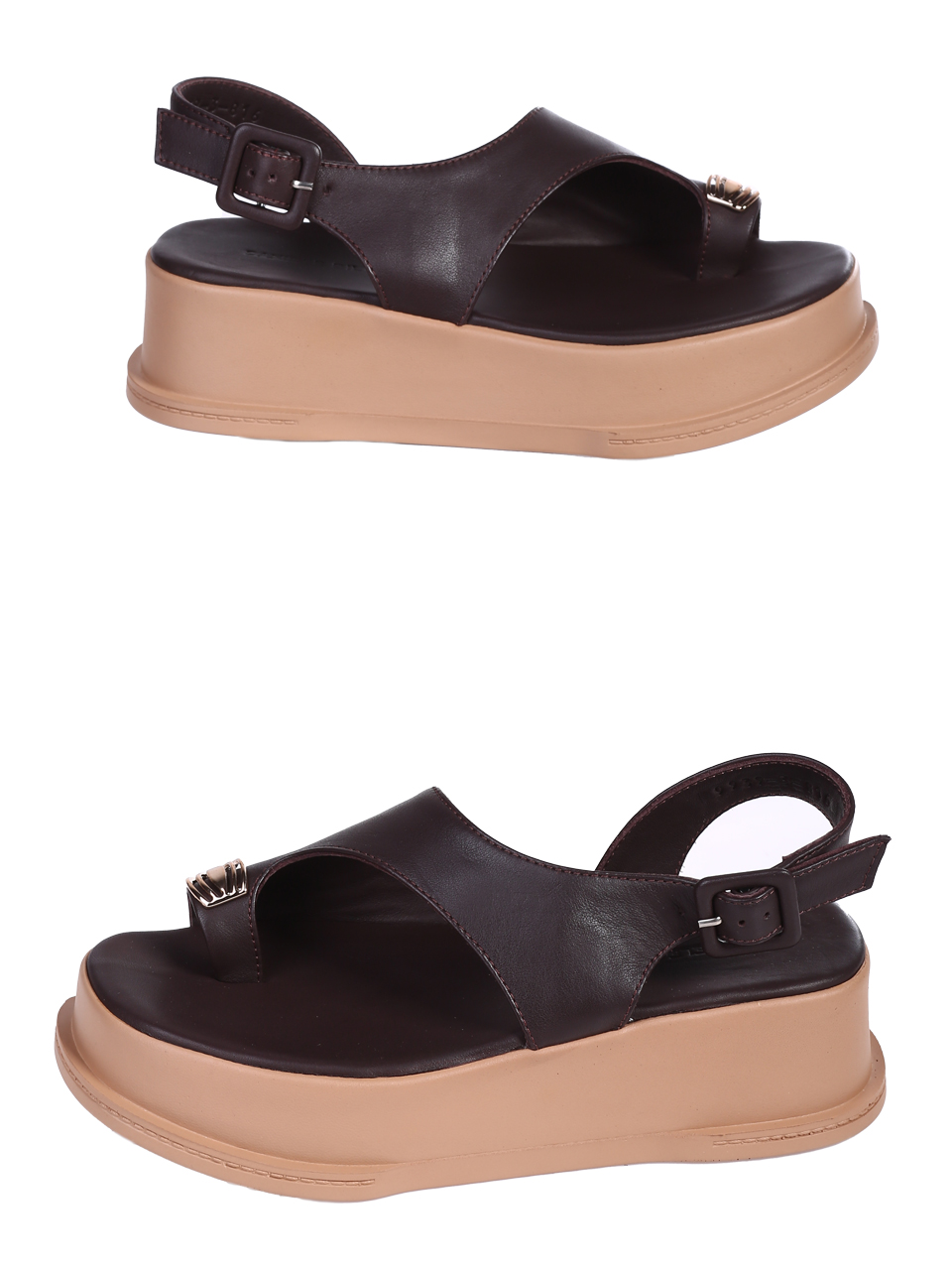 Ежедневни дамски сандали, на платформа, от естествена кожа в кафяво 4AT-26269 brown