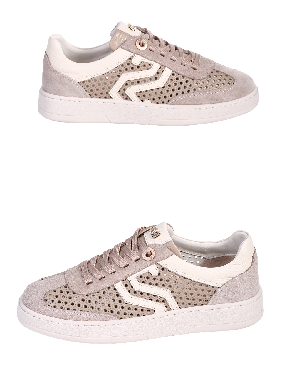 Ежедневни дамски обувки от естествен велур с перфорации 3AT-26272 beige