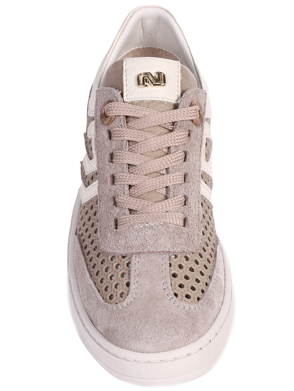 Ежедневни дамски обувки от естествен велур с перфорации 3AT-26272 beige