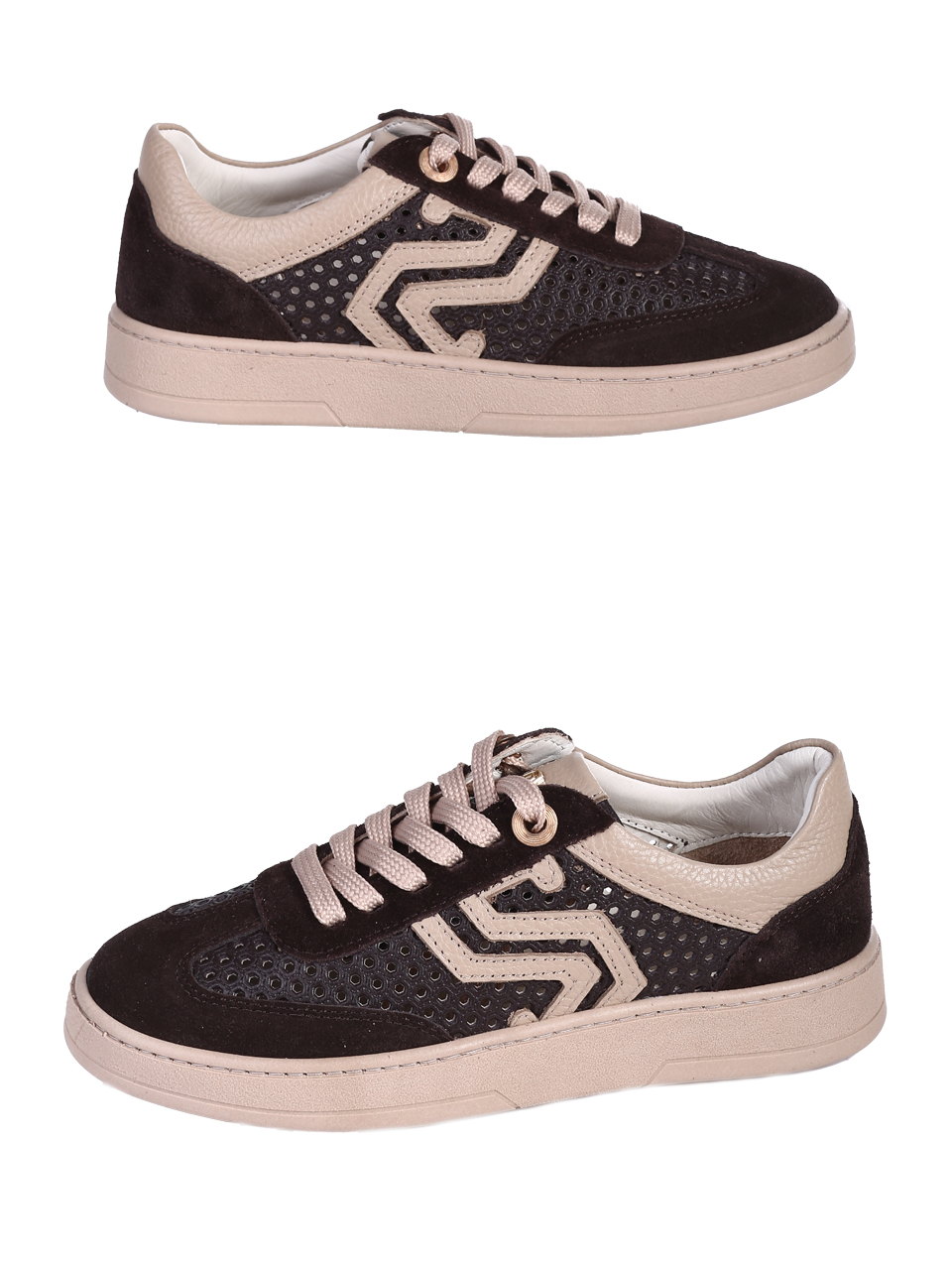 Ежедневни дамски обувки от естествен велур с перфорации 3AT-26272 brown