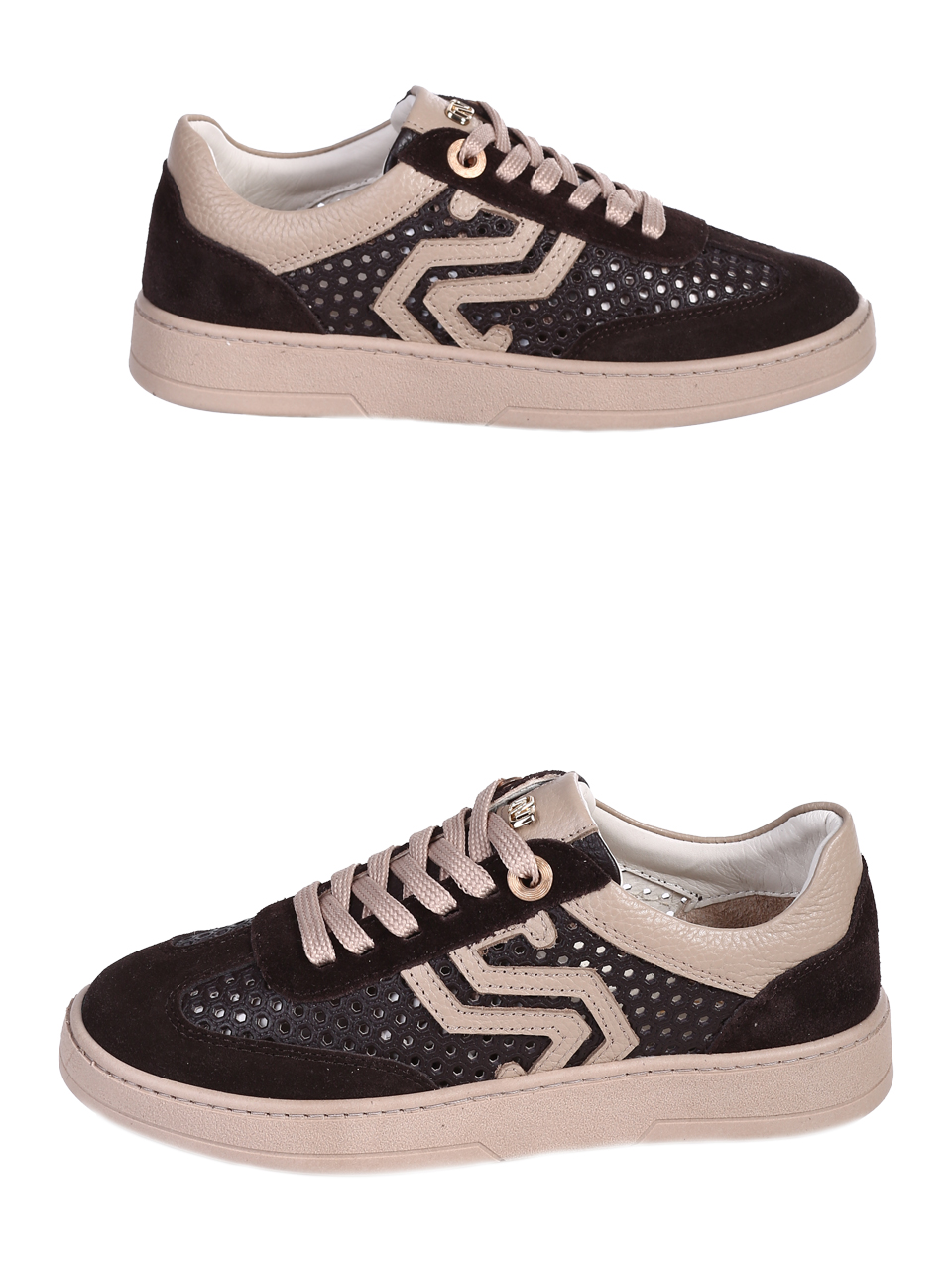 Ежедневни дамски обувки от естествен велур с перфорации 3AT-26272 brown