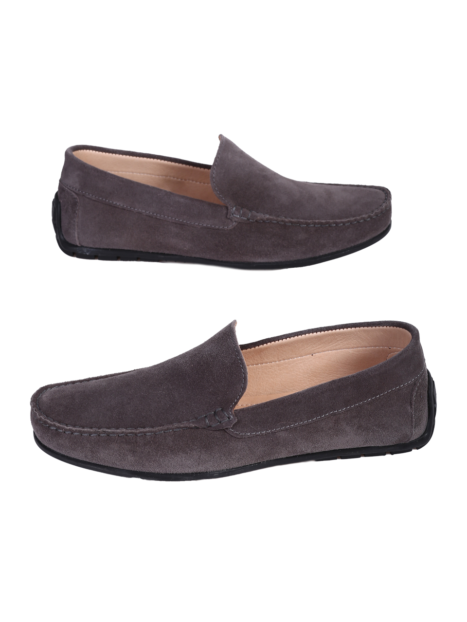 Ежедневни мъжки обувки от естествен велур в сиво 7AT-26299(25355) taupe