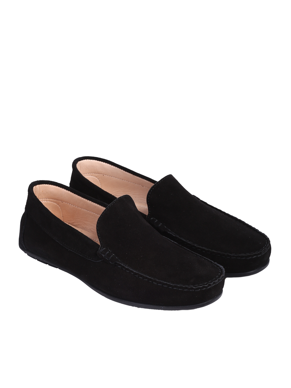 Ежедневни мъжки обувки от естествен велур в черно 7AT-26299 black su