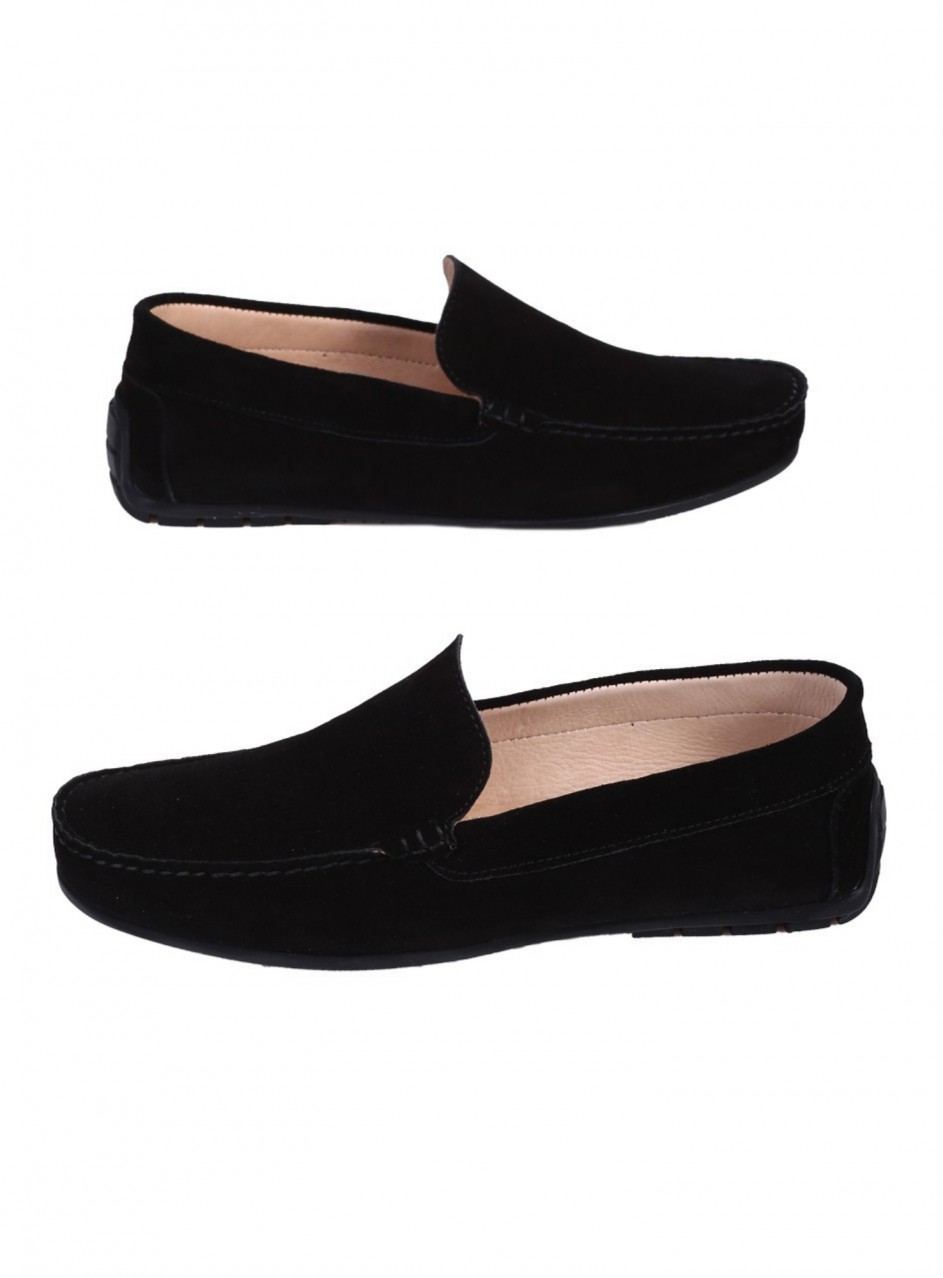 Ежедневни мъжки обувки от естествен велур в черно 7AT-26299 black su