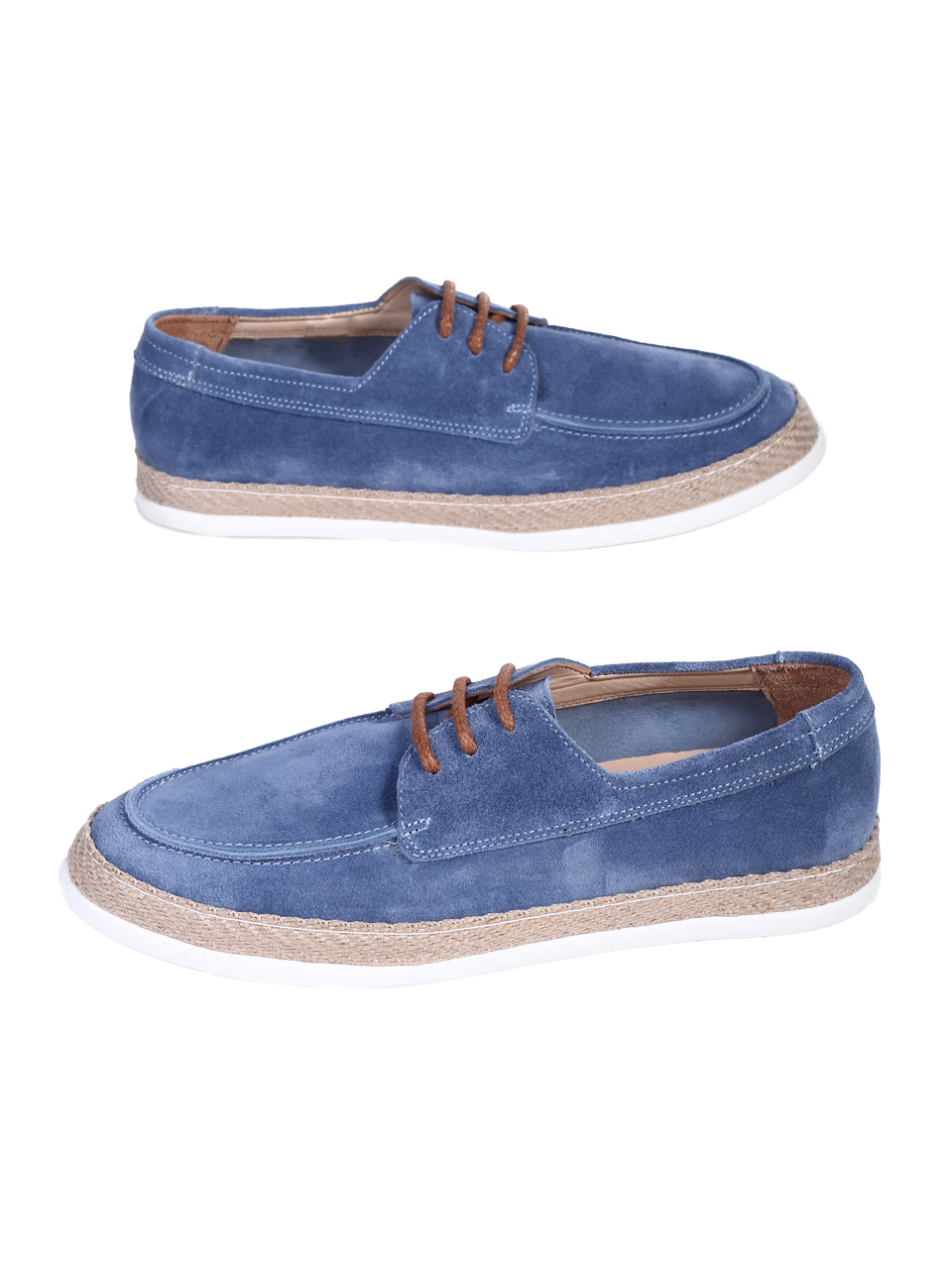 Ежедневни мъжки обувки от естествен велур в синьо 7AT-26302(25360) denim