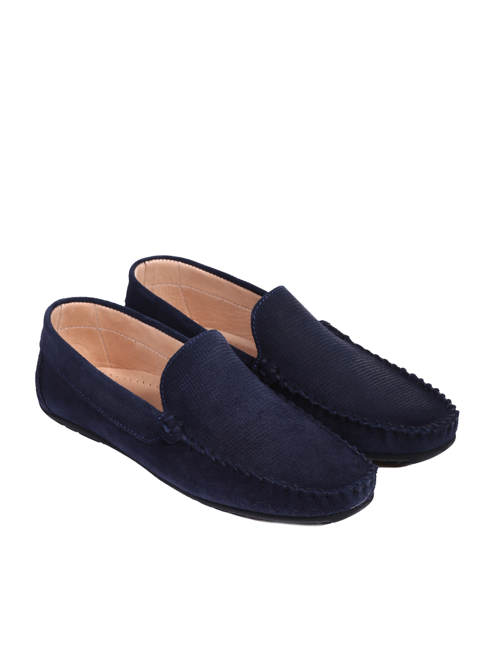 Ежедневни мъжки обувки от естествен набук в синьо 7AT-26305 navy