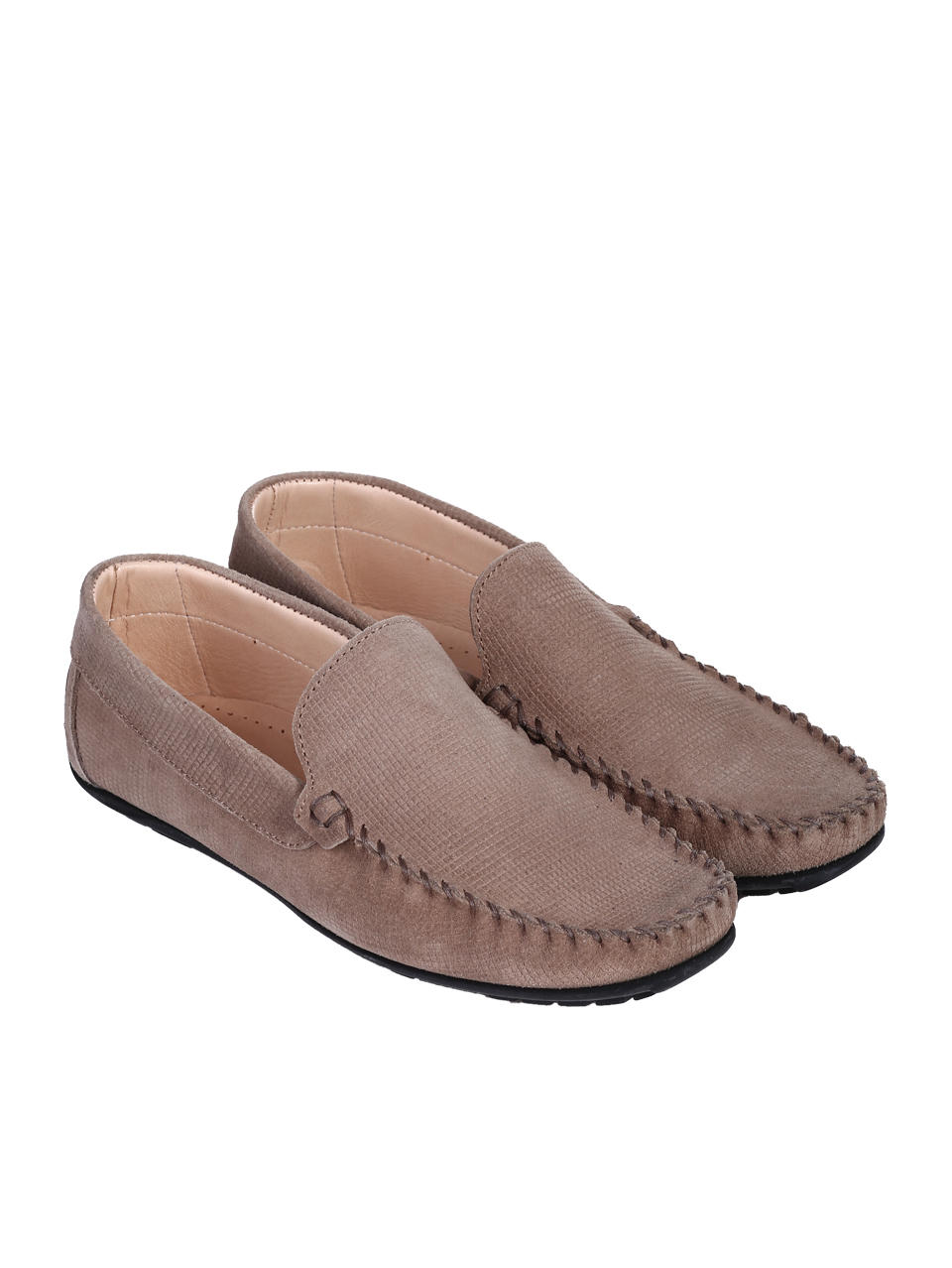 Ежедневни мъжки обувки от естествен набук в бежово 7AT-26305 sand