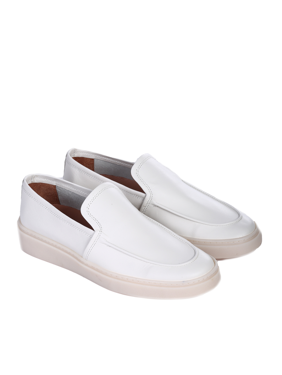 Ежедневни мъжки обувки от естествена кожа в бяло 7AT-26306 off white