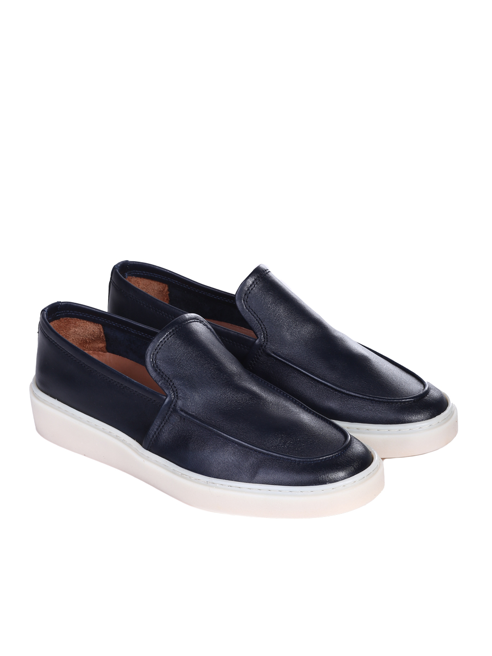 Ежедневни мъжки обувки от естествена кожа в синьо 7AT-26306 navy