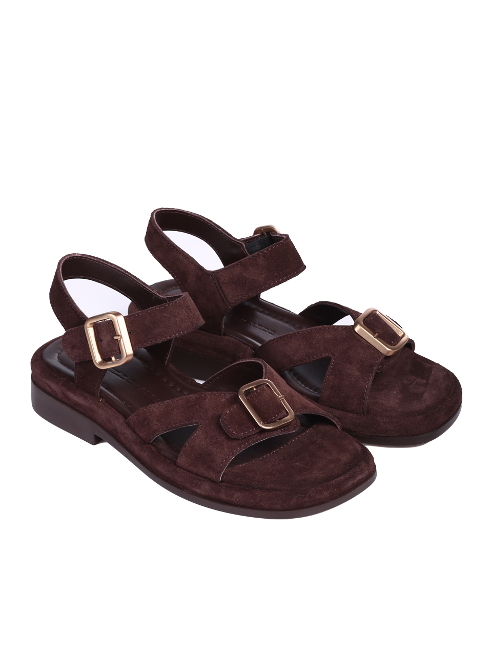 Ежедневни дамски сандали от естествен велур в кафяво 4AT-26229 brown