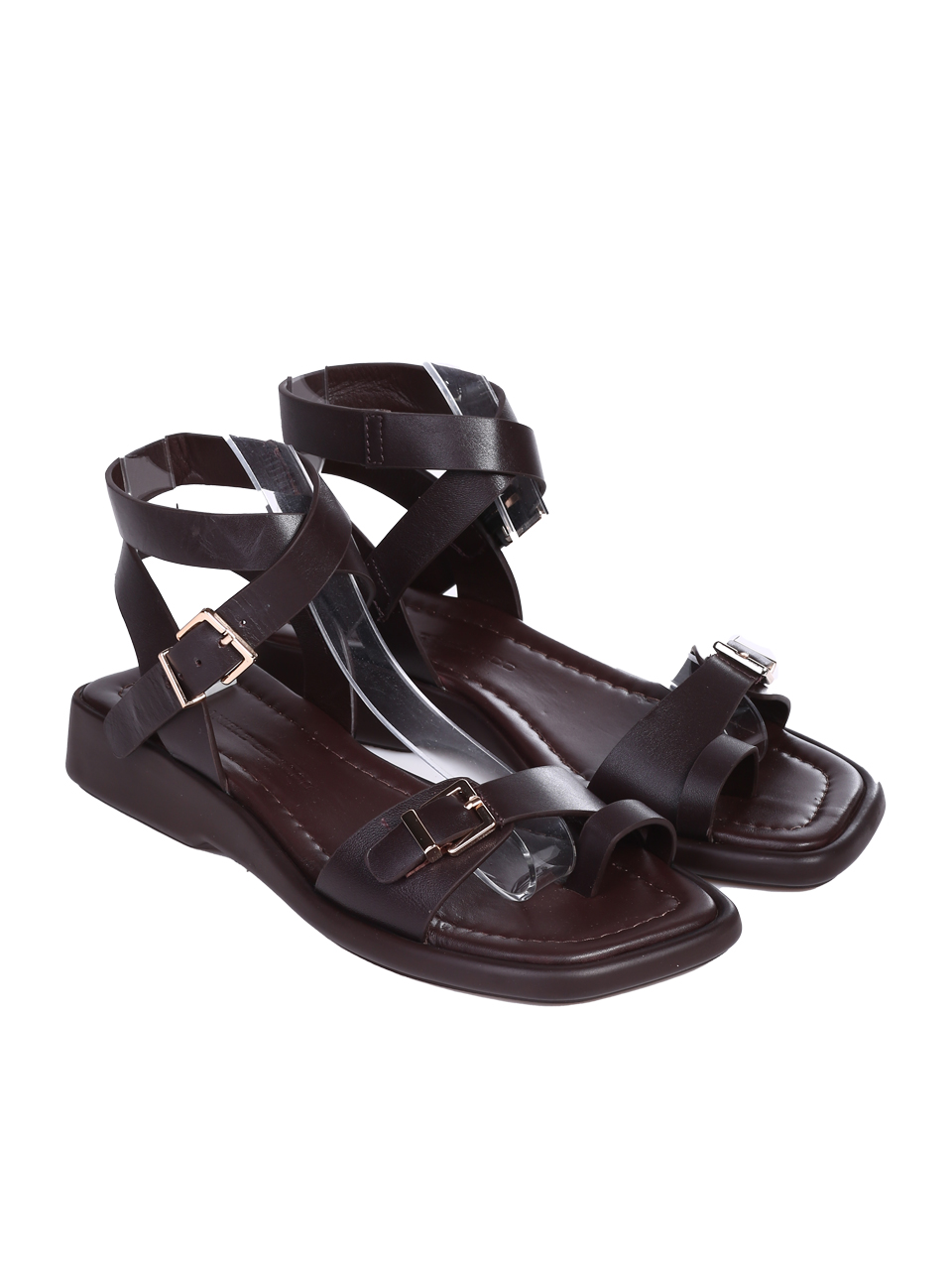 Ежедневни дамски сандали от естествена кожа в кафяво 4AT-26238 brown