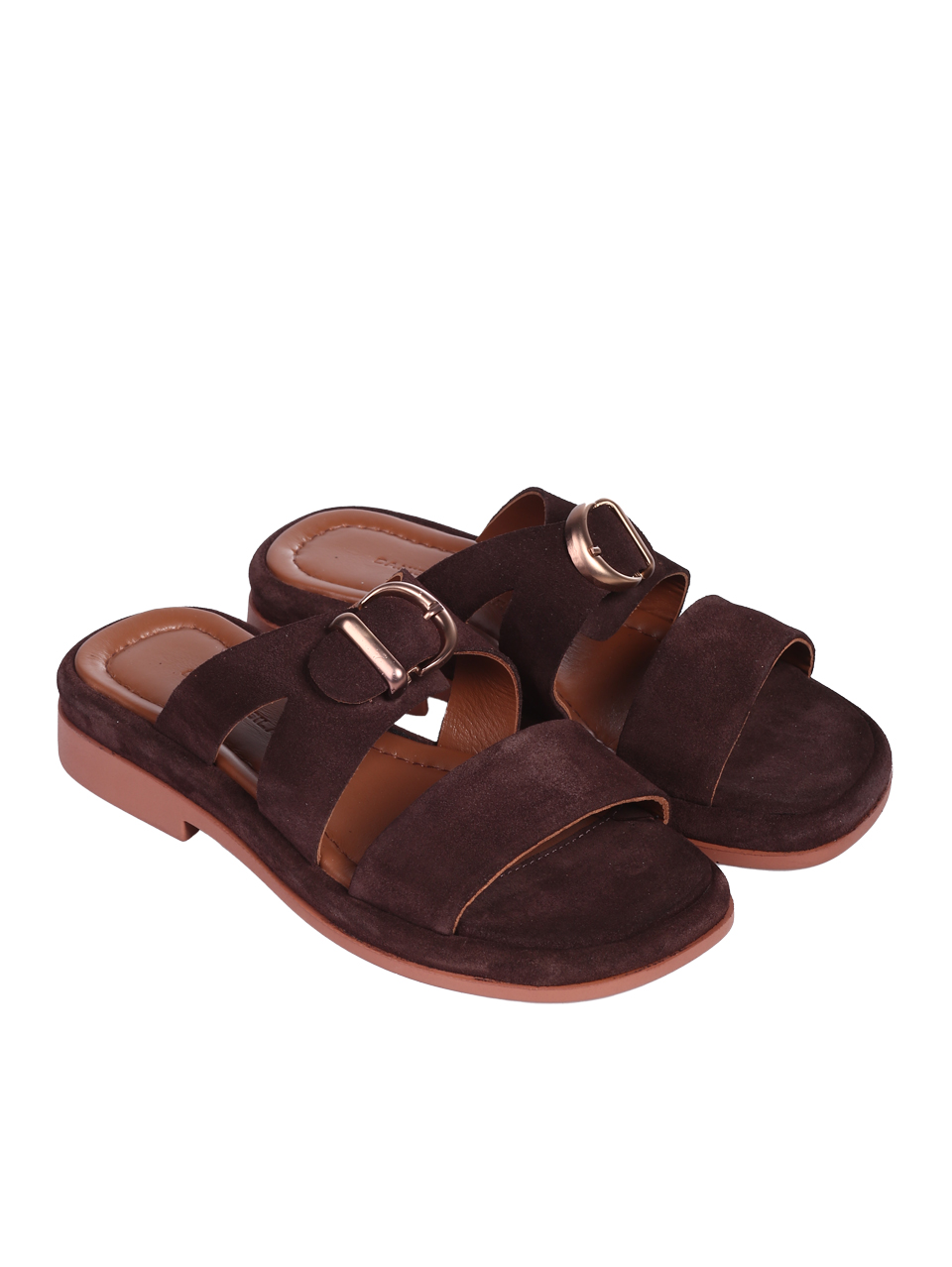 Ежедневни дамски чехли от естествен велур в кафяво 5AT-26237 brown