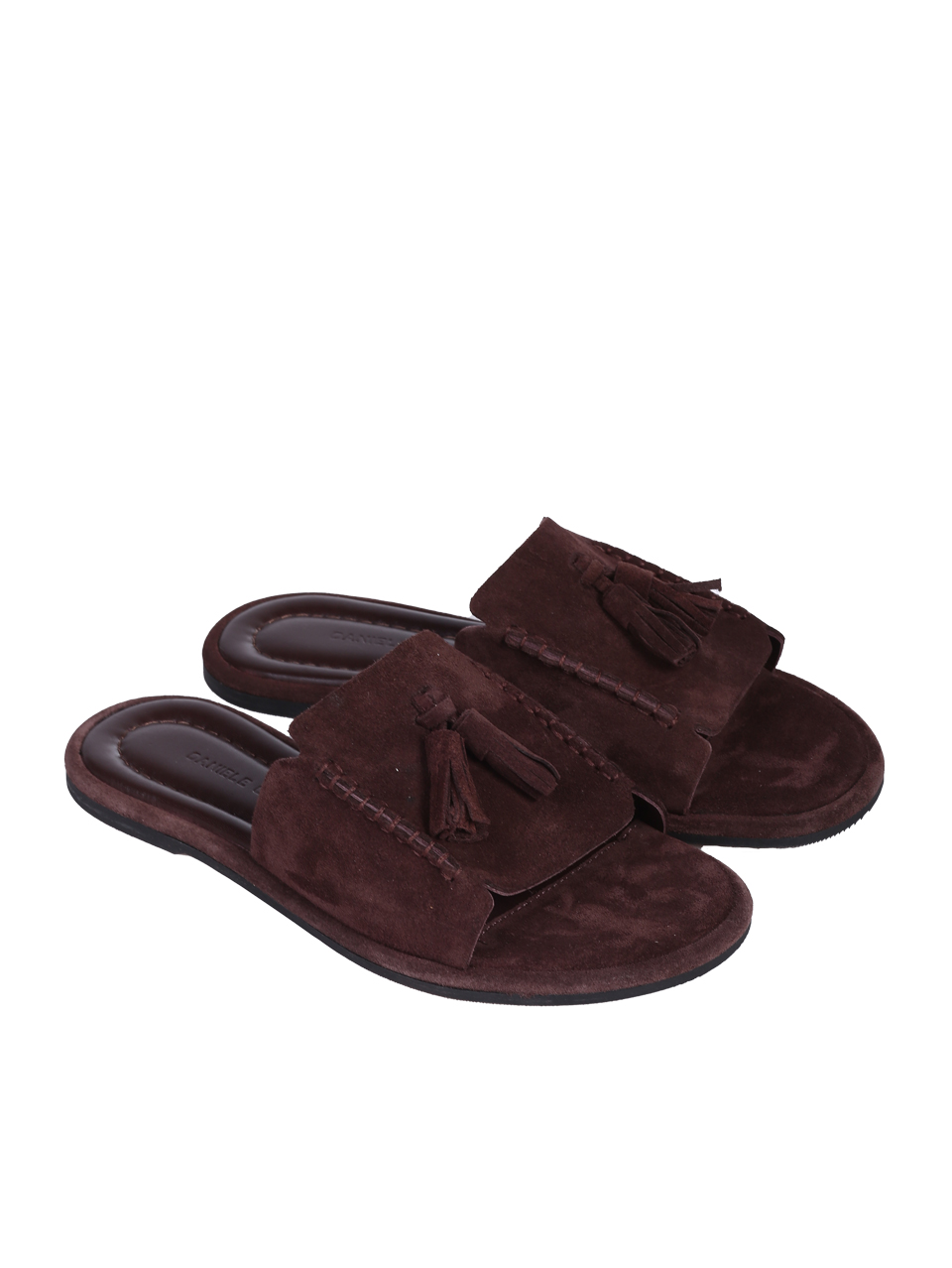 Ежедневни дамски чехли от естествен велур в кафяво 5AT-26241 brown su