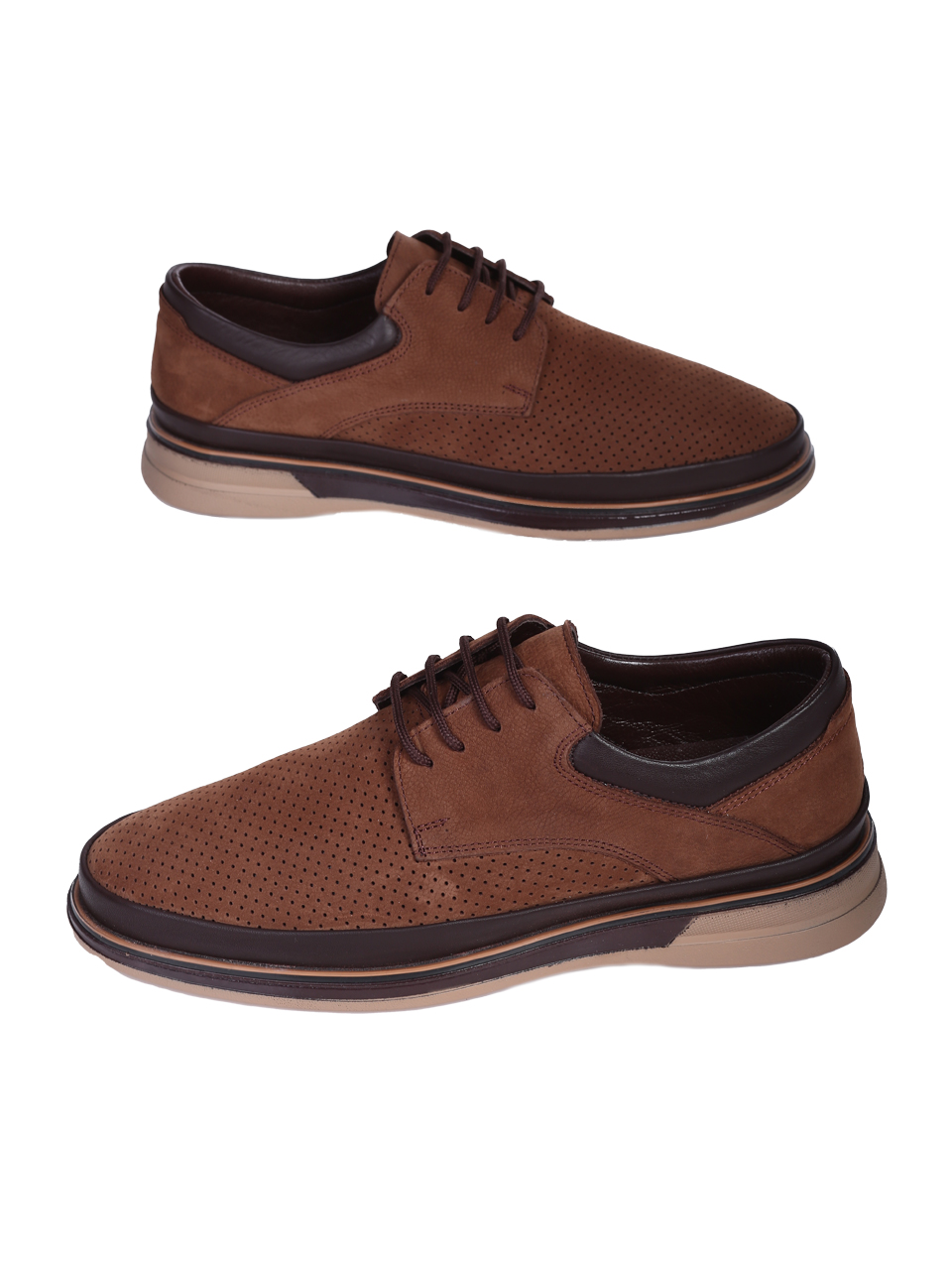 Ежедневни мъжки обувки от естествен набук в кафяво 7AT-26318 brown