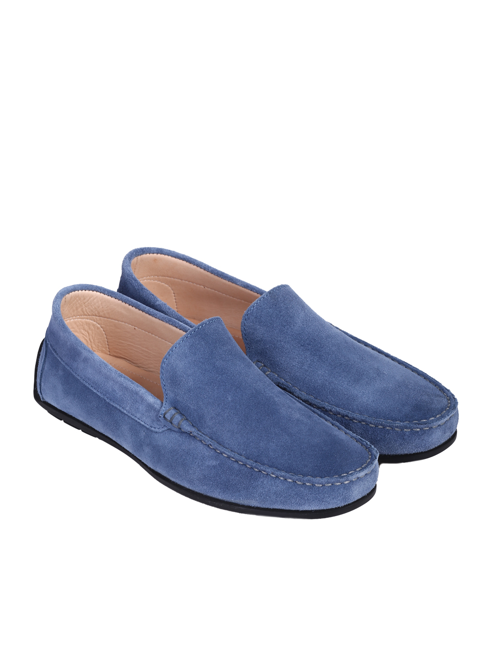 Ежедневни мъжки обувки от естествен велур в синьо 7AT-26299(25355) denim