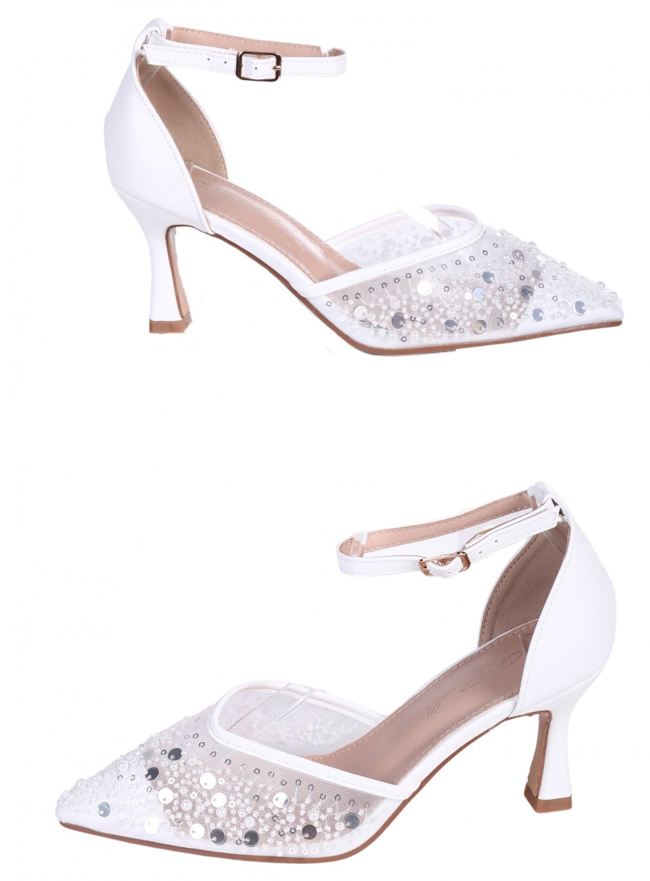 Елегантни дамски обувки на ток 3M-26054 white 