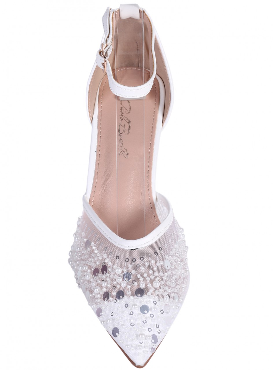 Елегантни дамски обувки на ток 3M-26054 white 