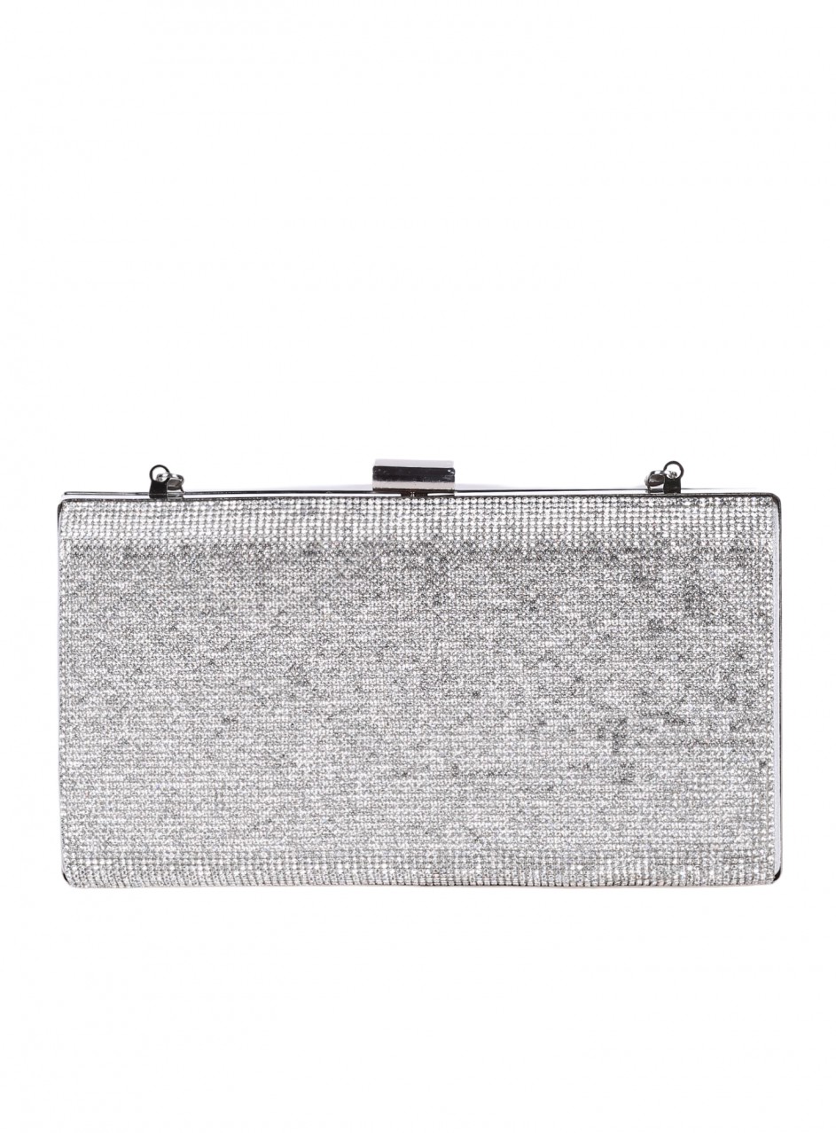 Елегантна дамска чанта, в сребристо 9AG-26143(25243) silver stones
