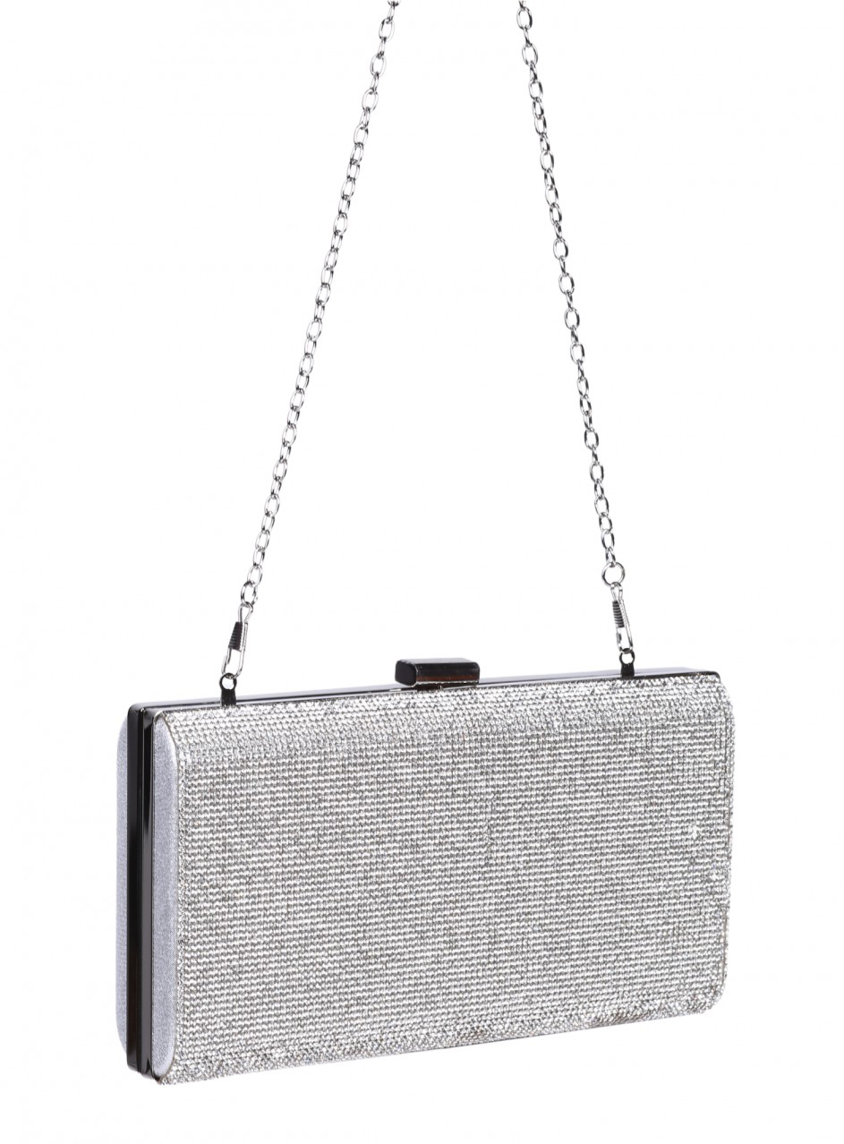 Елегантна дамска чанта, в сребристо 9AG-26143(25243) silver stones