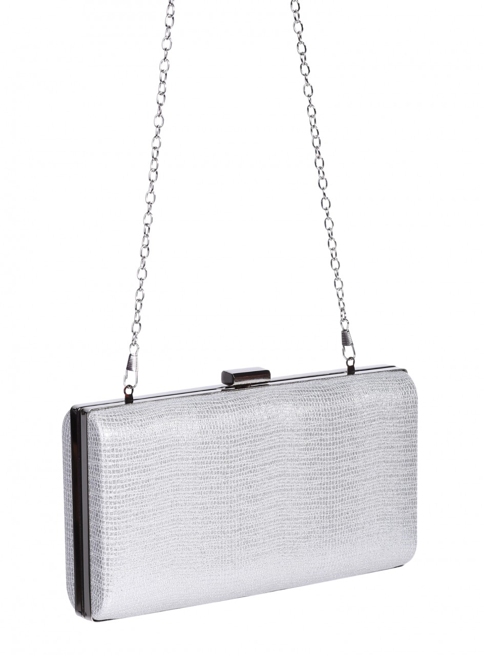 Елегантна дамска чанта, в цвят шампанско 9AG-26143 silver pu