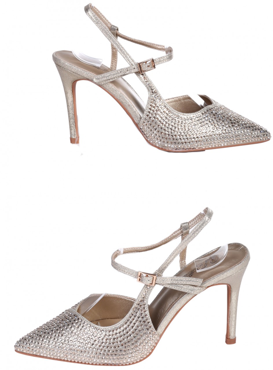 Елегантни дамски обувки на ток в златисто 3C-26039 lt.gold