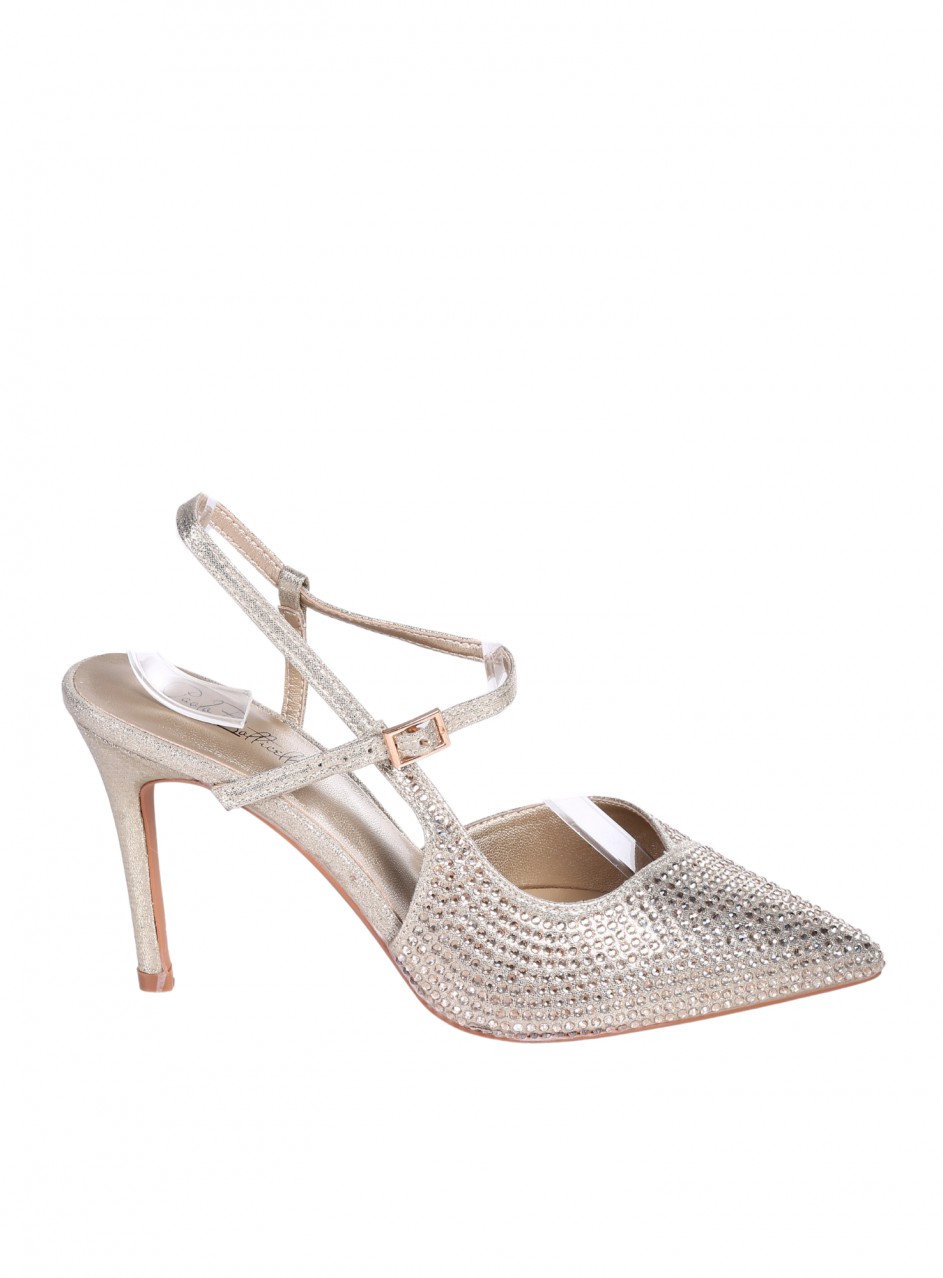Елегантни дамски обувки на ток в златисто 3C-26039 lt.gold