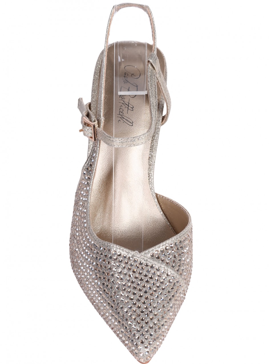 Елегантни дамски обувки на ток в златисто 3C-26039 lt.gold