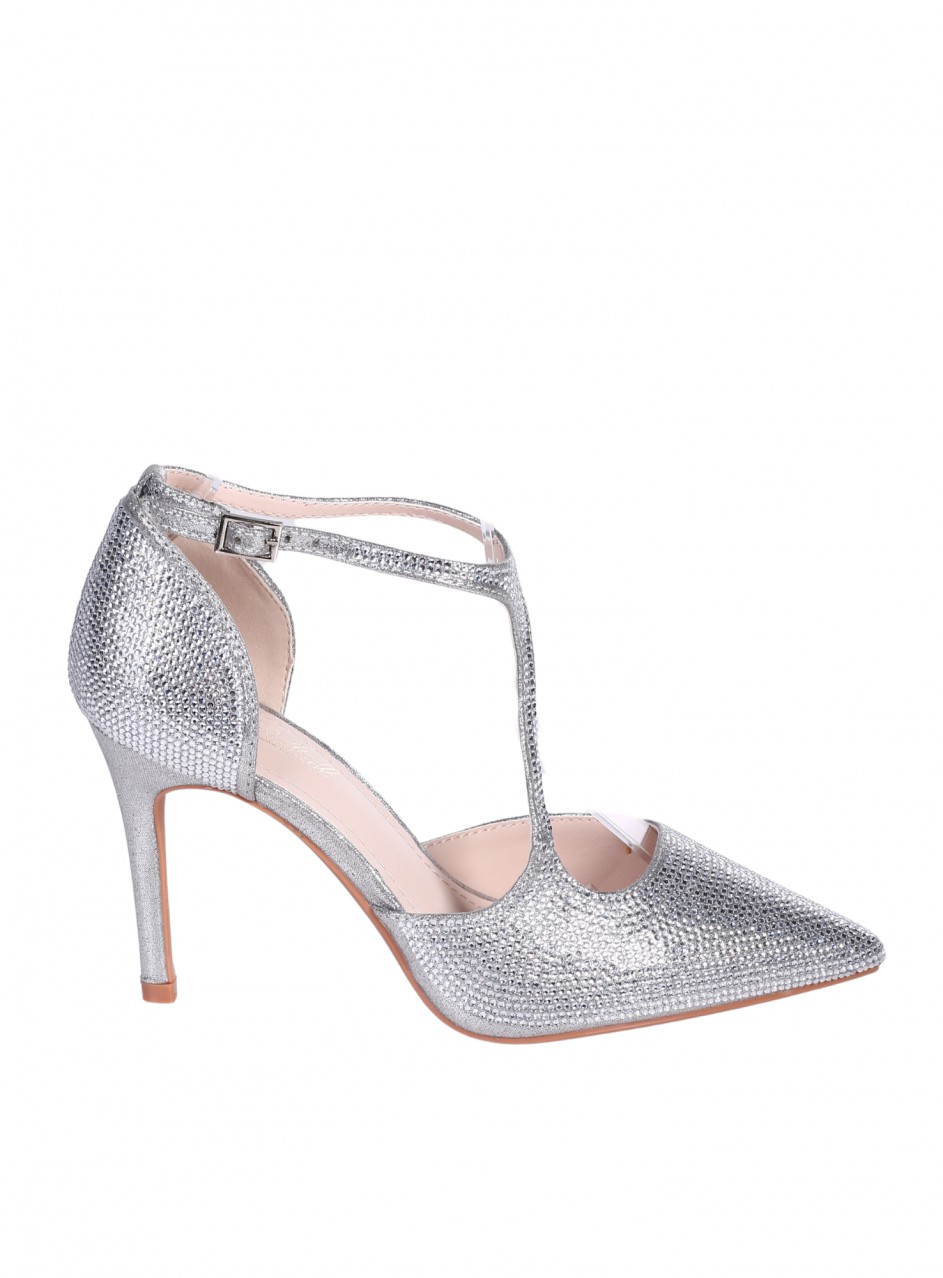 Елегантни дамски обувки на ток в сребристо 3C-26040 silver