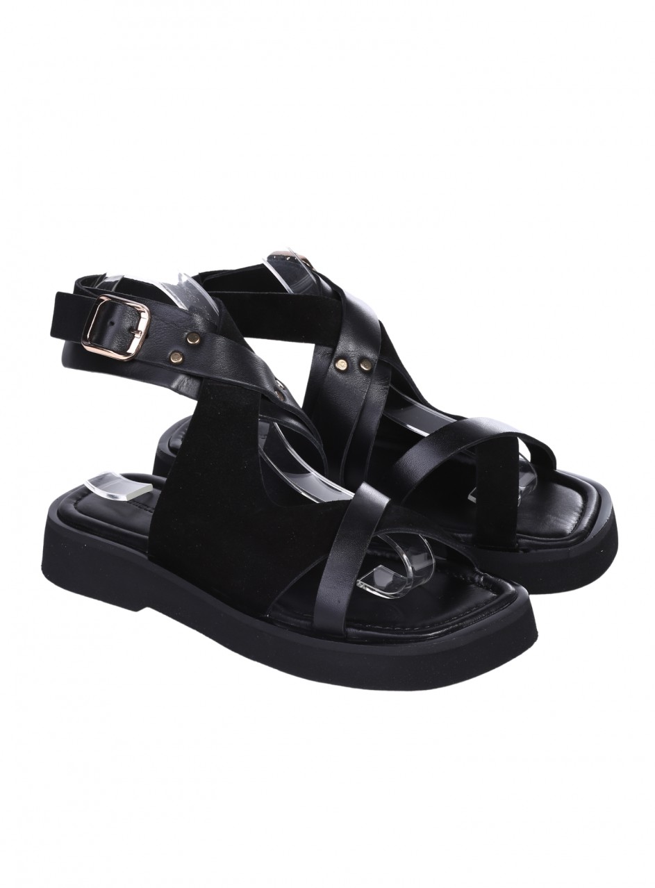 Ежедневни дамски сандали от естествена велур в черно 4AT-26320 black