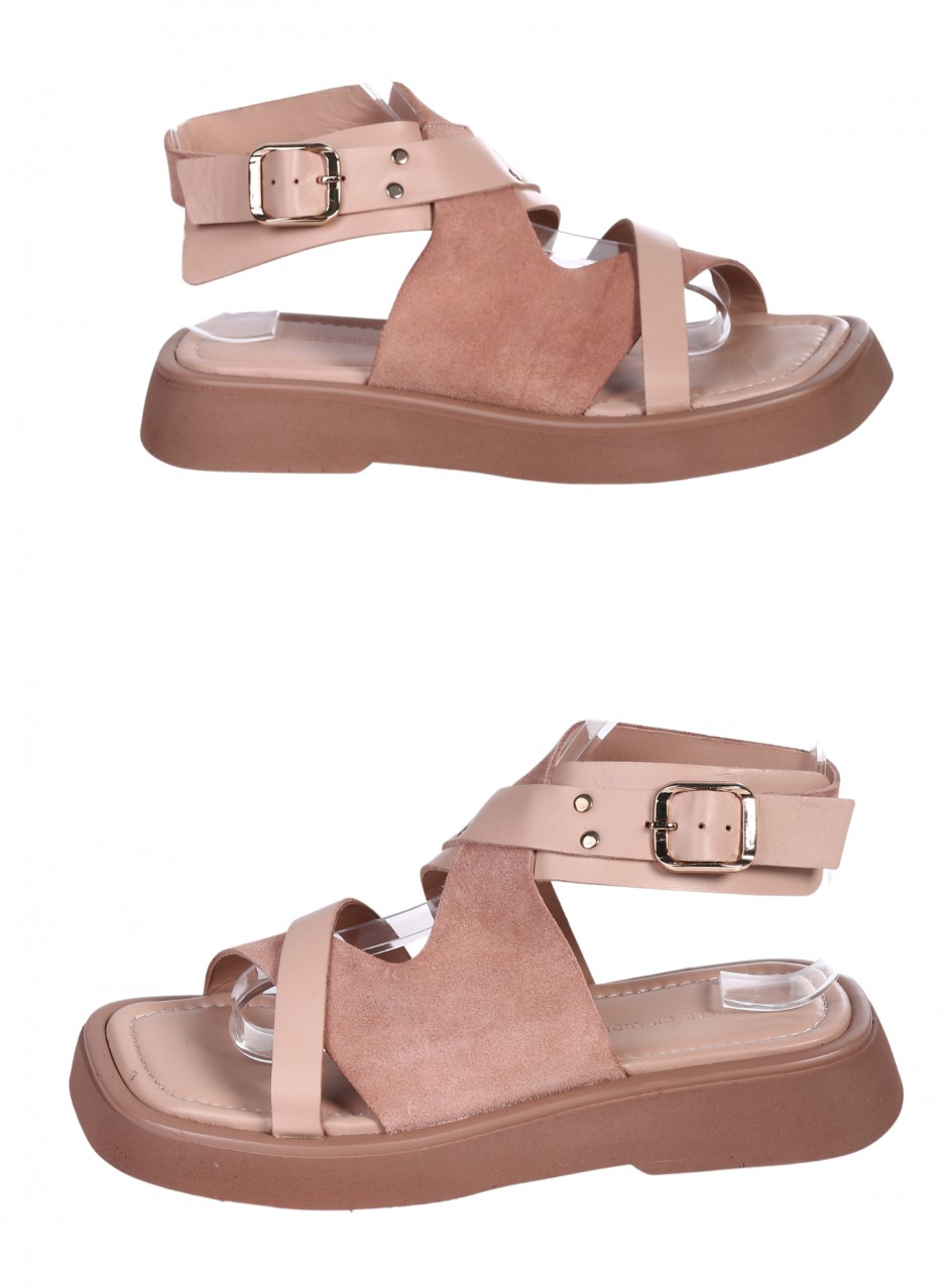 Ежедневни дамски сандали от естествен велур в бежово 4AT-26320 beige