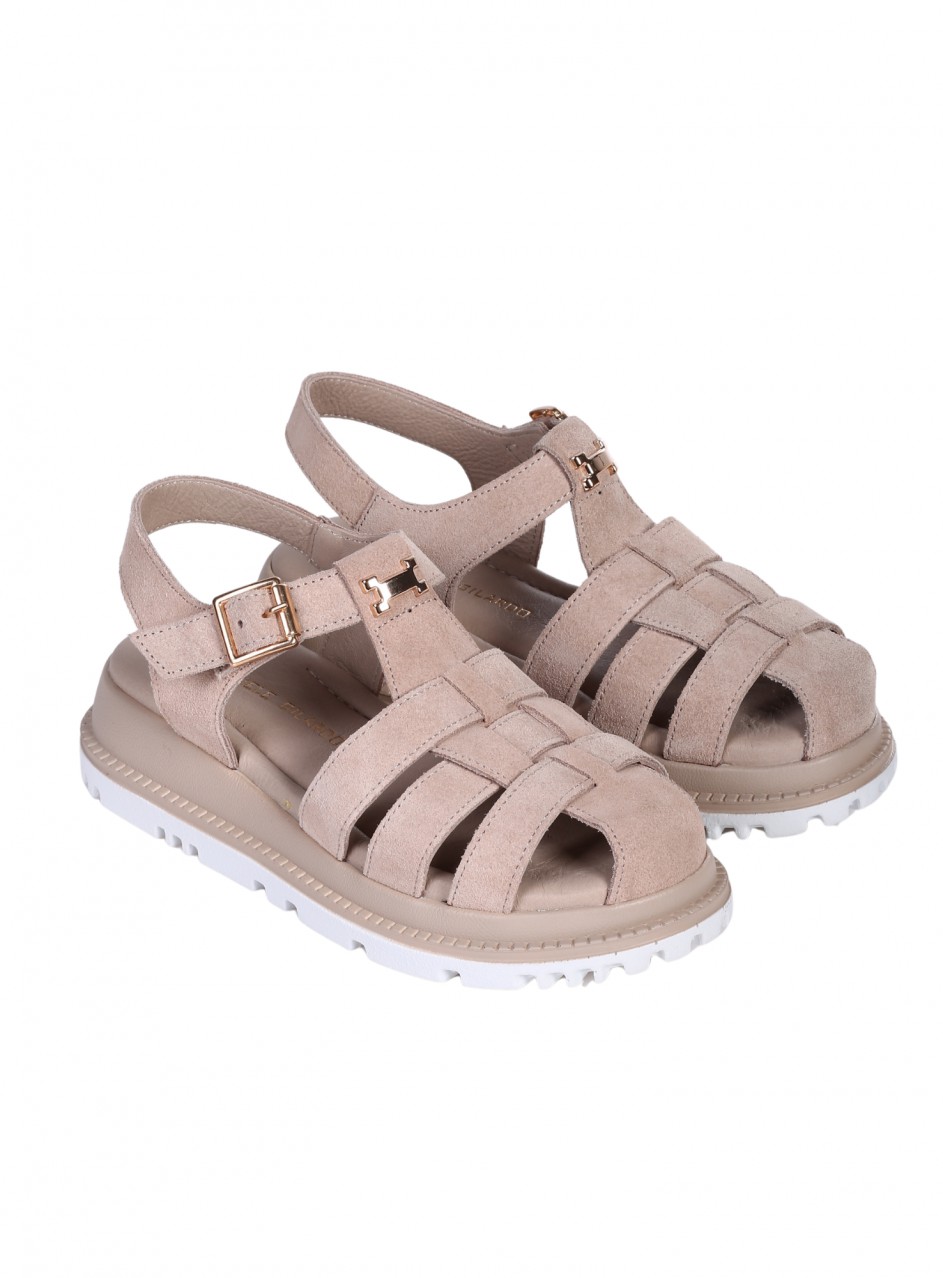 Ежедневни дамски сандали от естествен велур в бежово 4AT-26250 beige