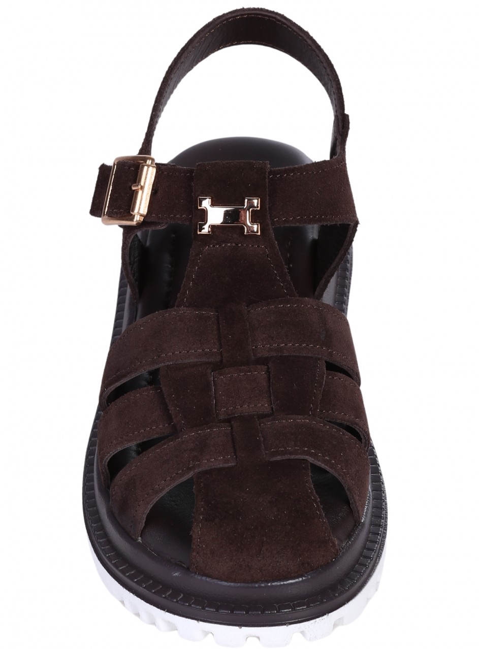 Ежедневни дамски сандали от естествен велур в кафяво 4AT-26250 coffee