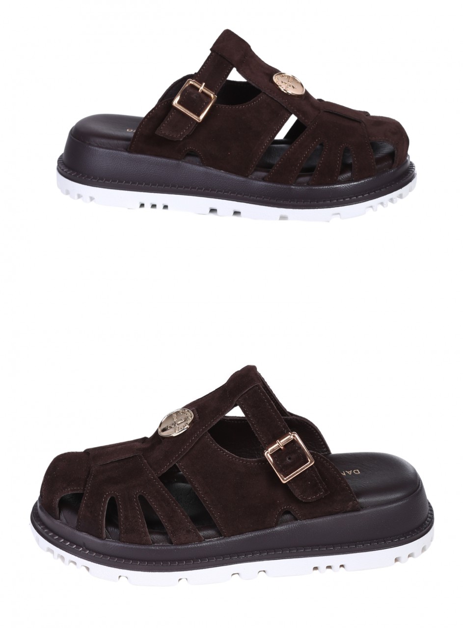 Ежедневни дамски чехли от естествен велур в кафяво 5AT-26251 coffee