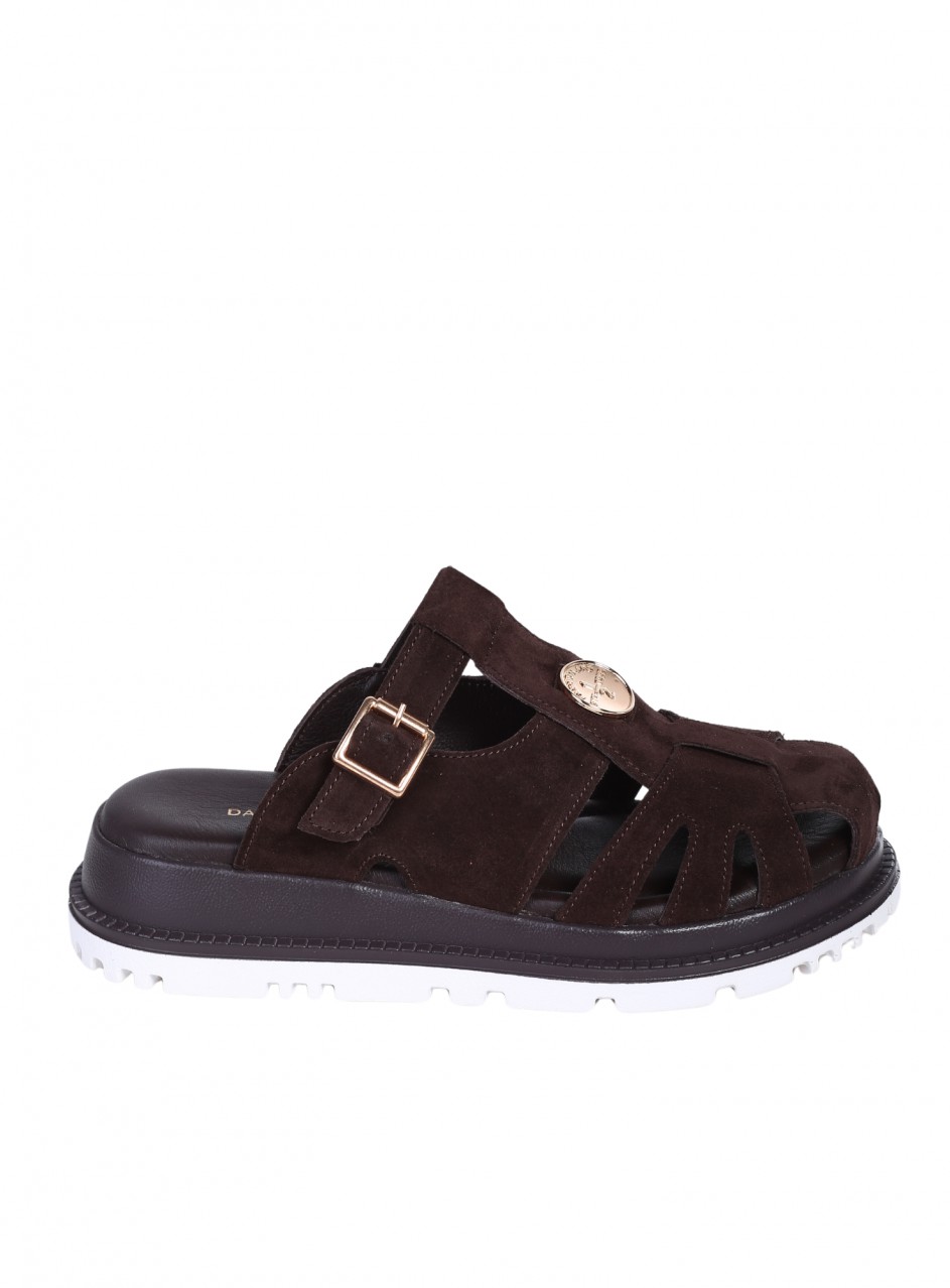 Ежедневни дамски чехли от естествен велур в кафяво 5AT-26251 coffee