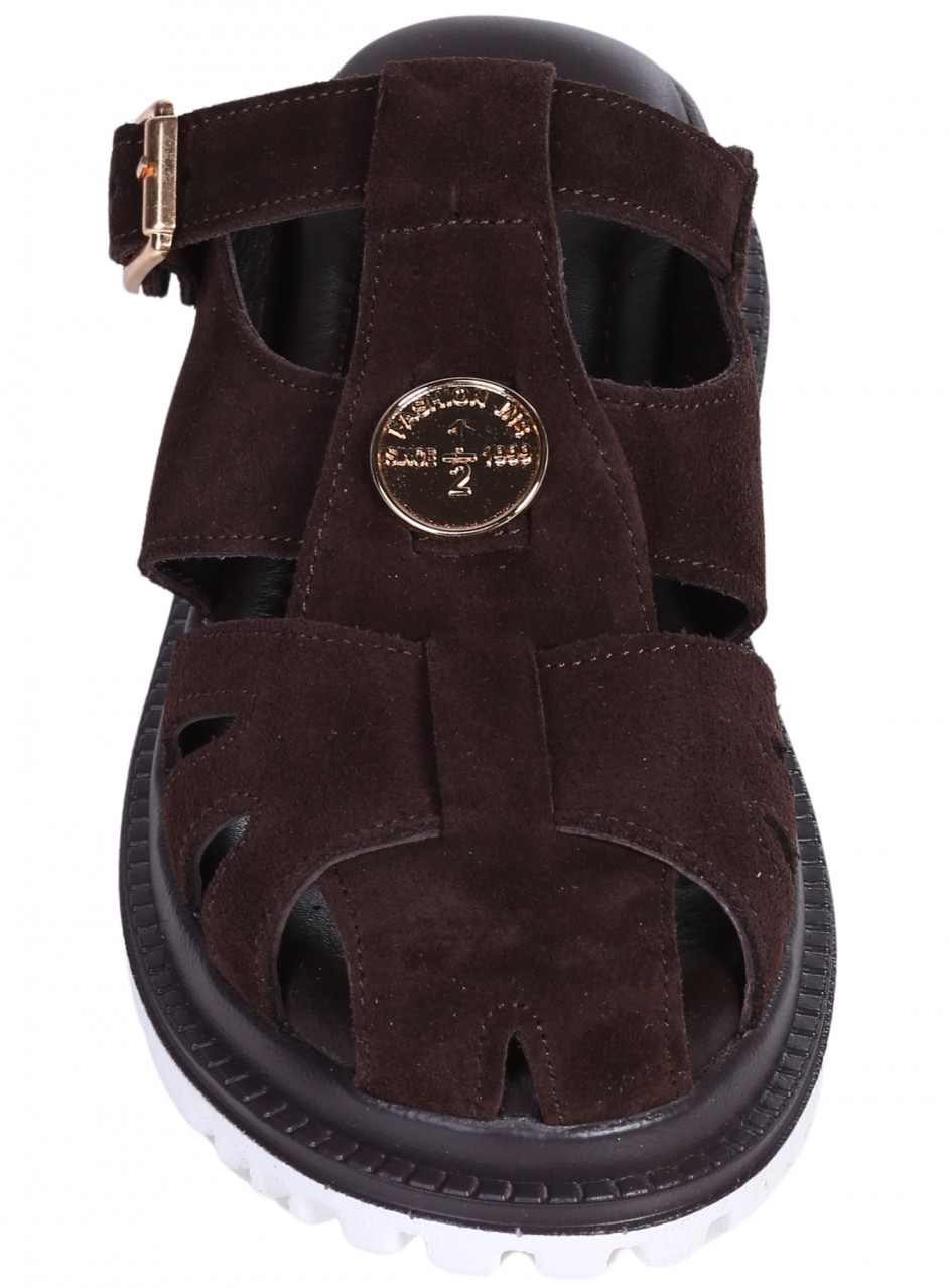 Ежедневни дамски чехли от естествен велур в кафяво 5AT-26251 coffee