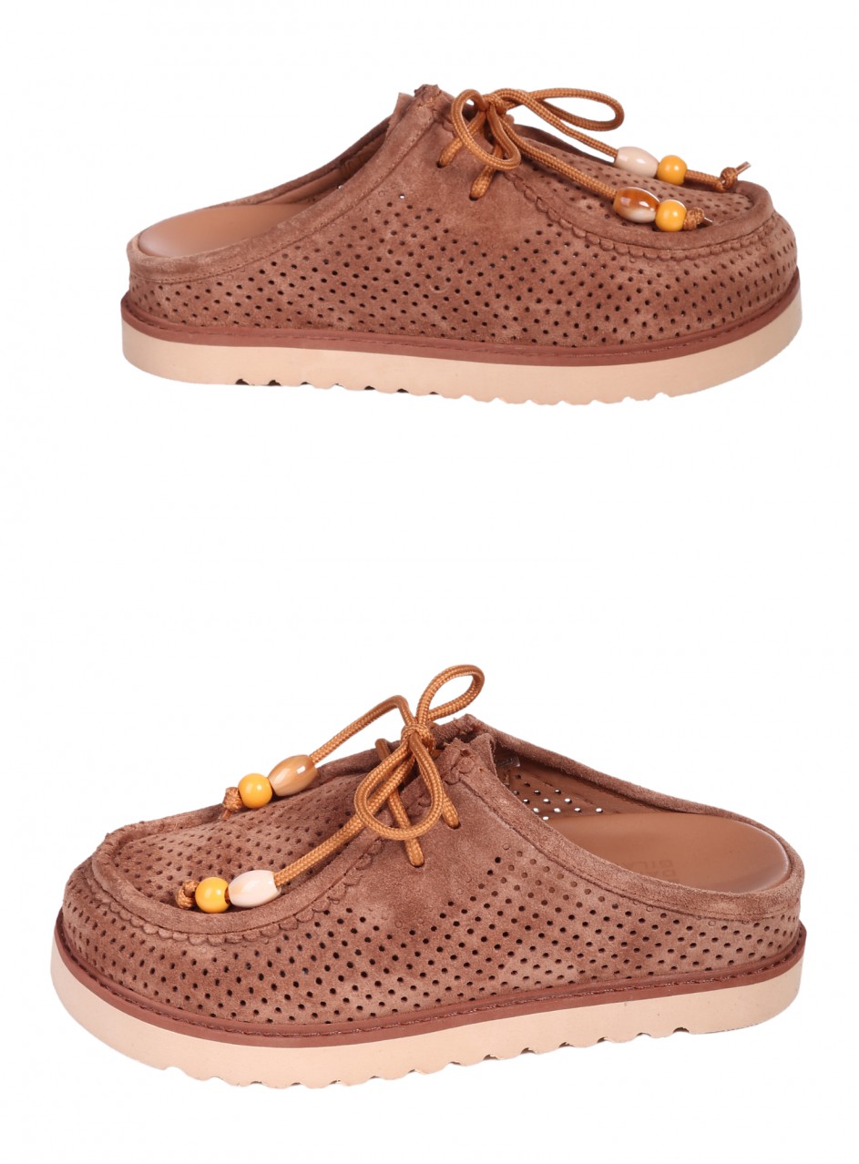 Ежедневни дамски чехли от естествен велур в бежово 5AT-26319 beige