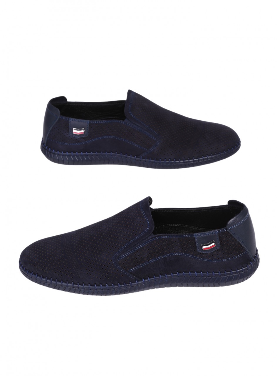 Ежедневни мъжки обувки, с перфорации, от естествен набук в синьо 7AT-26315(25397) black/navy