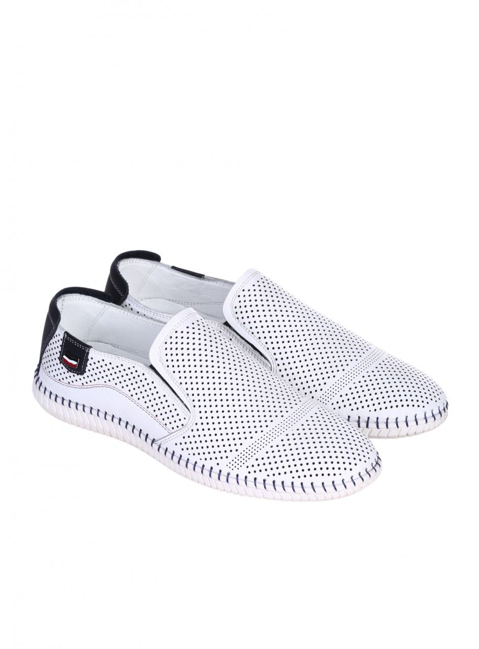 Ежедневни мъжки обувки, с перфорации, от естествена кожа в бяло 7AT-26315(25397) white