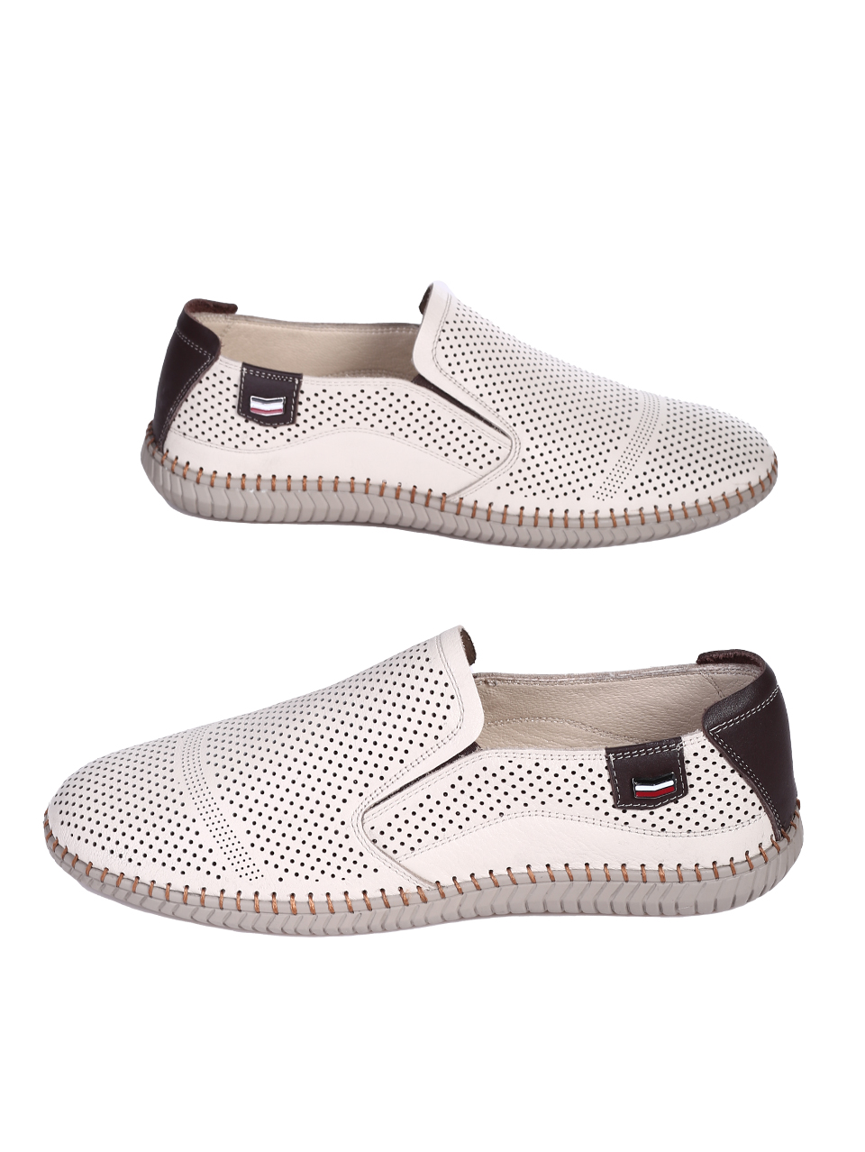 Ежедневни мъжки обувки, с перфорации, от естествена кожа в бежово 7AT-26315 beige