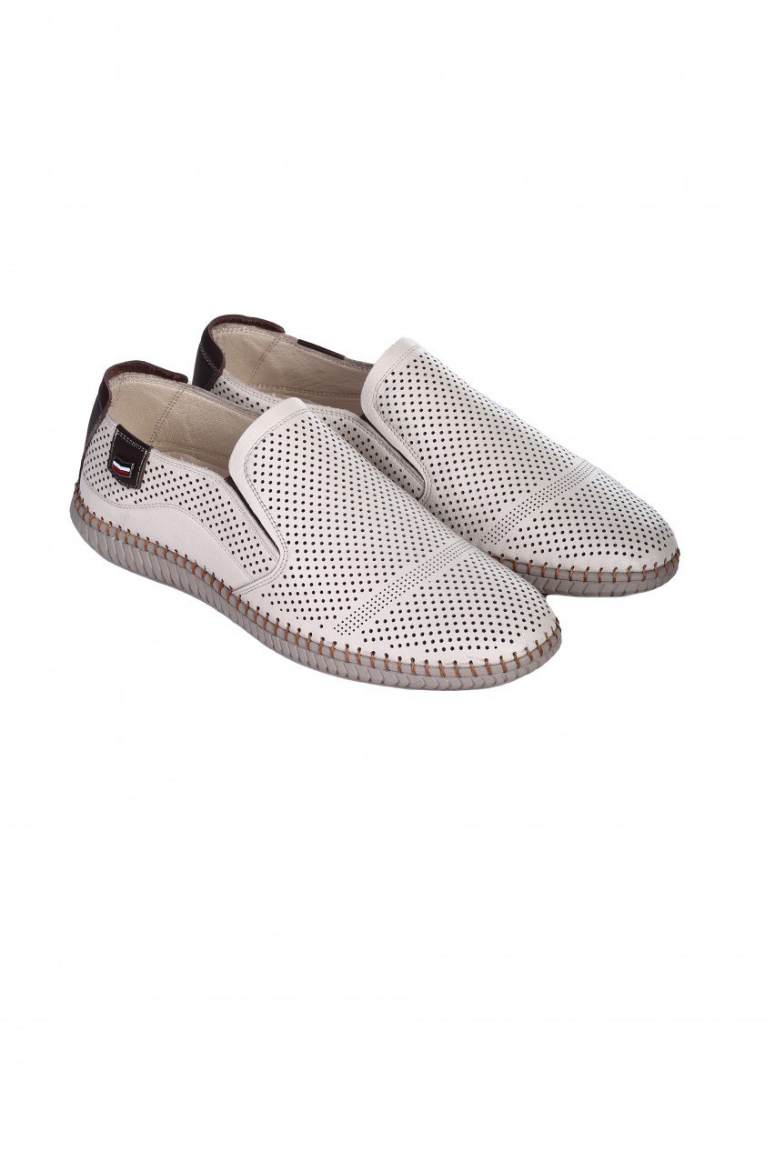 Ежедневни мъжки обувки, с перфорации, от естествена кожа в бежово 7AT-26315 beige