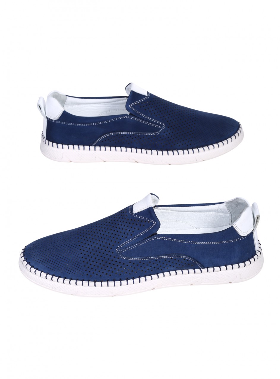 Ежедневни мъжки обувки, с перфорации, от естествен набук в бежово 7AT-26316 navy